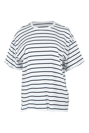 Product shot of the Fundamental Winona Stripe Cotton Tee in colour Whitenavy (White), from the front