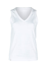 Product shot of the Fundamental Rib Cotton Vee Tank in colour White (White), from the front