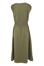 Product shot of the Fundamental Nelle Cotton Midi Dress in colour Clover (Green), from the back