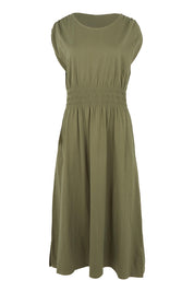 Product shot of the Fundamental Nelle Cotton Midi Dress in colour Clover (Green), from the front