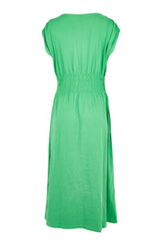 Product shot of the Fundamental Nelle Cotton Midi Dress – Greenbriar in colour Greenbriar, from the back