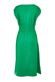 Product shot of the Fundamental Nelle Cotton Midi Dress in colour Pinegreen (Green), from the back