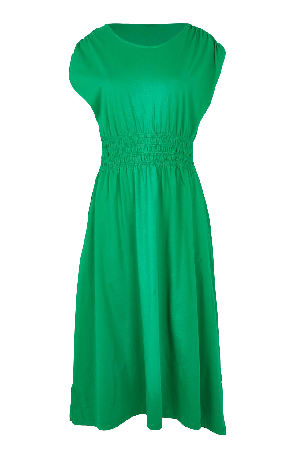 Product shot of the Fundamental Nelle Cotton Midi Dress in colour Pinegreen (Green), from the front