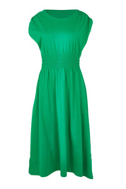 Product shot of the Fundamental Nelle Cotton Midi Dress in colour Pinegreen (Green), from the front