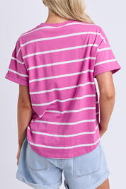 Model Genericm wearing size sample of the Fundamental Halli Cotton Short Sleeve Tee - Magentawht in colour Magentawht, from the back