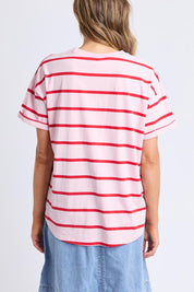 A model wearing the Fundamental Halli Cotton Short Sleeve Tee in colour Pinkladyst (Pink), from the back