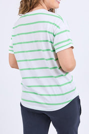 A model wearing the Fundamental Halli Cotton Short Sleeve Tee in colour Whitegreen (White), from the back