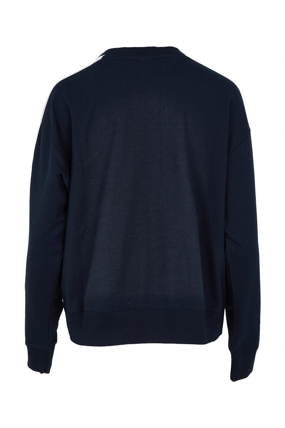 Product shot of the Fundamental Sloane Cotton Fleece Crew in colour Navy (Blue), from the back