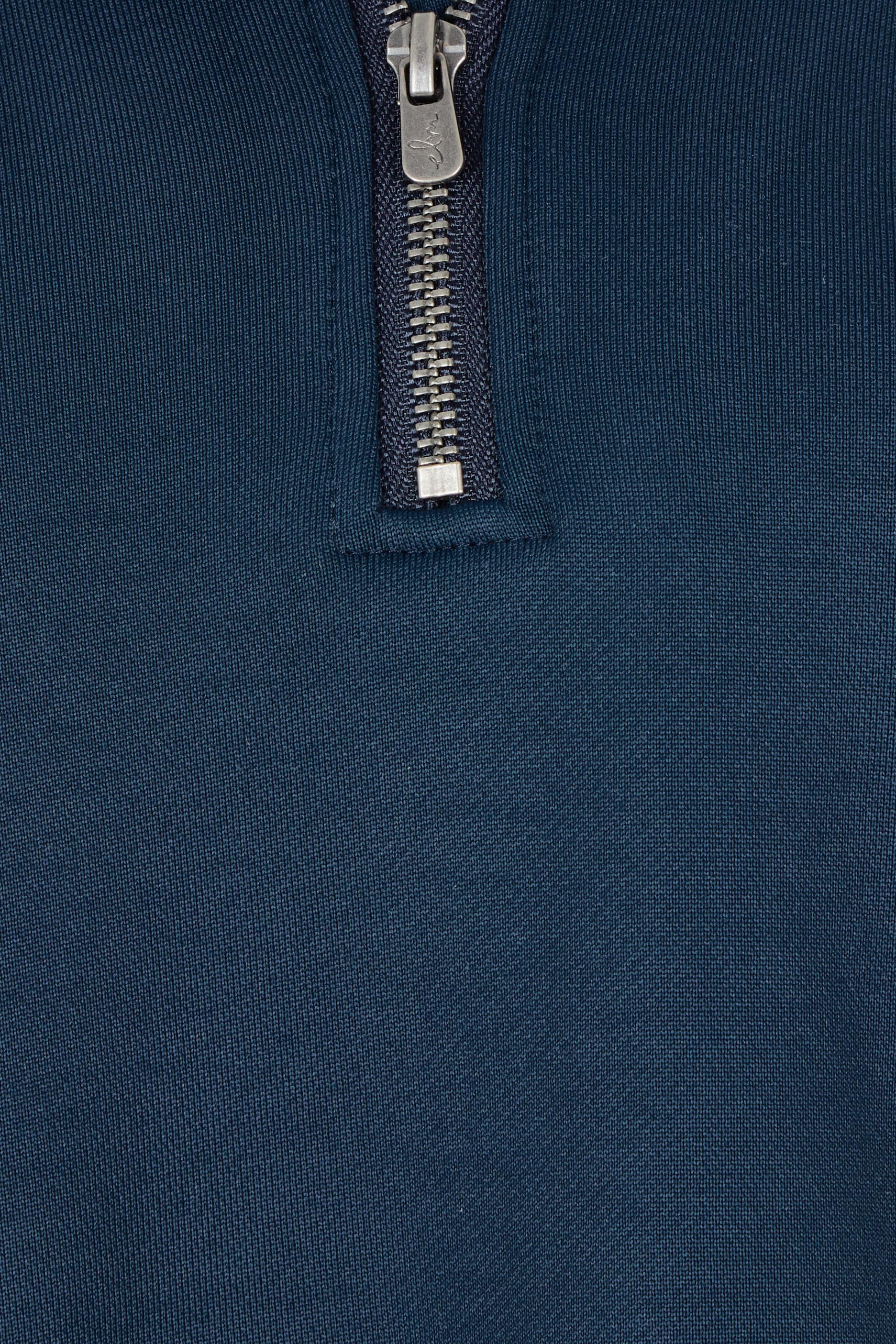 Product shot of the Fundamental Tatum Half Zip Cotton Blend Sweat in colour Navy (Blue), detail