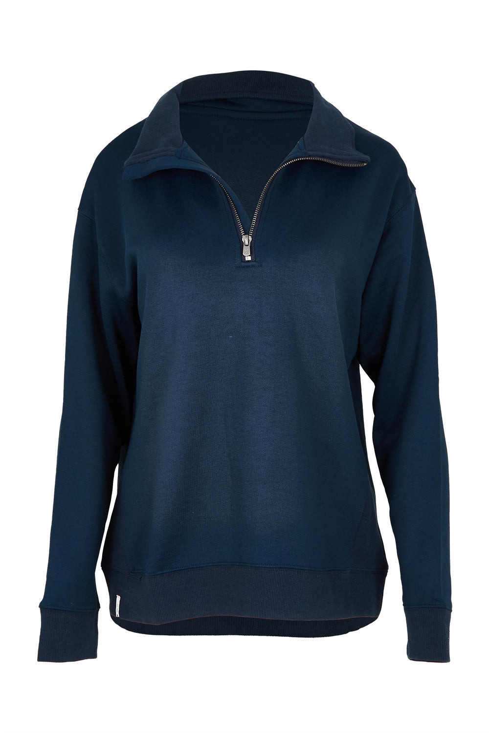 Product shot of the Fundamental Tatum Half Zip Cotton Blend Sweat in colour Navy (Blue), from the front