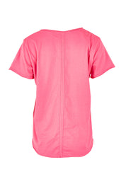Product shot of the Fundamental Pima Cotton Vee Tee in colour Audorapink (Pink), from the back