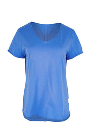 Product shot of the Fundamental Pima Cotton Vee Tee - Azureblue in colour Azureblue, from the front