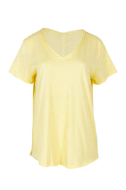 Product shot of the Fundamental Pima Cotton Vee Tee in colour Banana, from the front