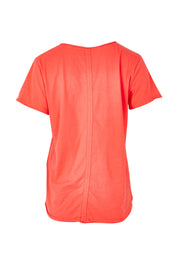 Product shot of the Fundamental Pima Cotton Vee Tee in colour Cayenne (Red), from the back