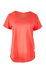 Product shot of the Fundamental Pima Cotton Vee Tee in colour Cayenne (Red), from the front