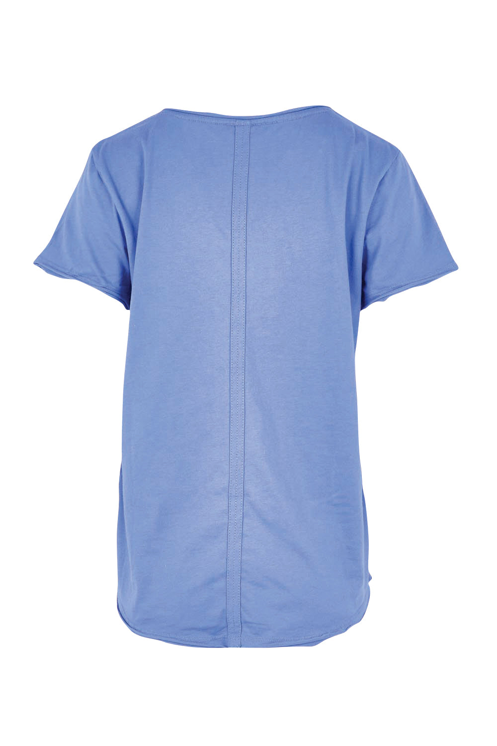 Product shot of the Fundamental Pima Cotton Vee Tee – Cornflower in colour Cornflower, from the back