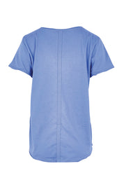 Product shot of the Fundamental Pima Cotton Vee Tee – Cornflower in colour Cornflower, from the back