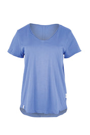 Product shot of the Fundamental Pima Cotton Vee Tee – Cornflower in colour Cornflower, from the front
