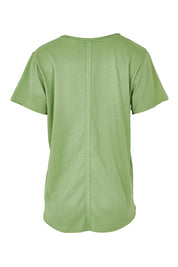 Product shot of the Fundamental Pima Cotton Vee Tee in colour Forest (Green), from the back