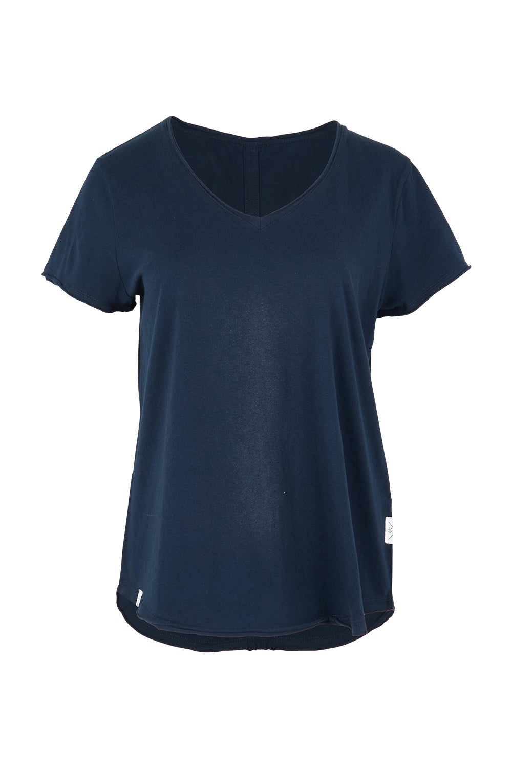 Product shot of the Fundamental Pima Cotton Vee Tee in colour Navy (Blue), from the front