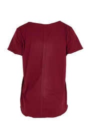 Product shot of the Fundamental Pima Cotton Vee Tee in colour Plum (Purple), from the back