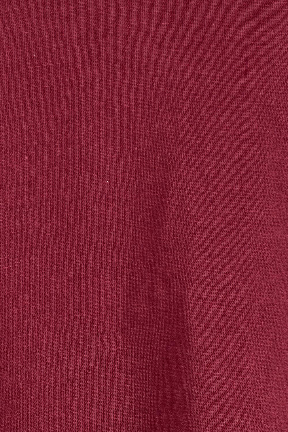 Product shot of the Fundamental Pima Cotton Vee Tee in colour Plum (Purple), detail