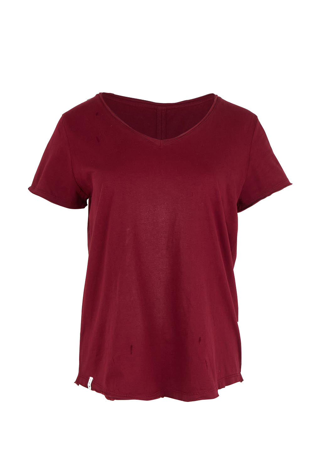 Product shot of the Fundamental Pima Cotton Vee Tee in colour Plum (Purple), from the front