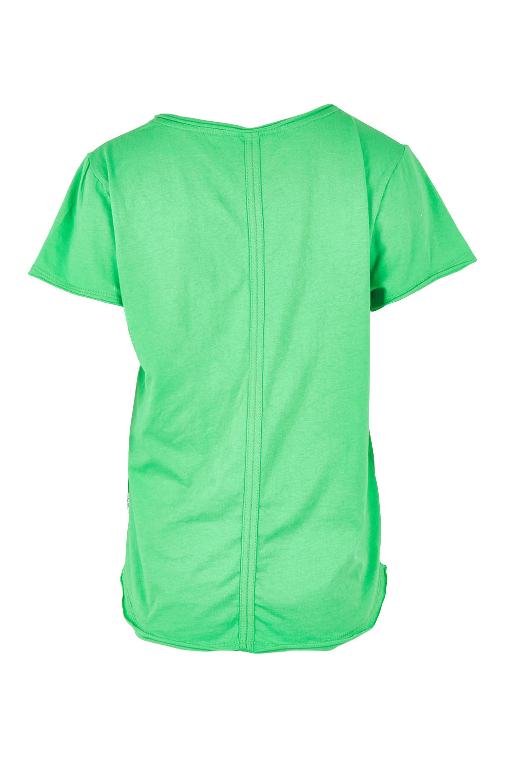 Product shot of the Fundamental Pima Cotton Vee Tee in colour Springgree (Green), from the back