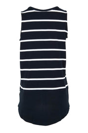 Product shot of the Fundamental Rib Stripe Cotton Tank in colour Navystripe (Blue), from the back