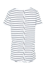 Product shot of the Fundamental Pima Cotton Stripe Vee Tee in colour Whitenavy (White), from the back