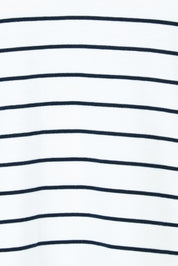 Product shot of the Fundamental Pima Cotton Stripe Vee Tee in colour Whitenavy (White), detail