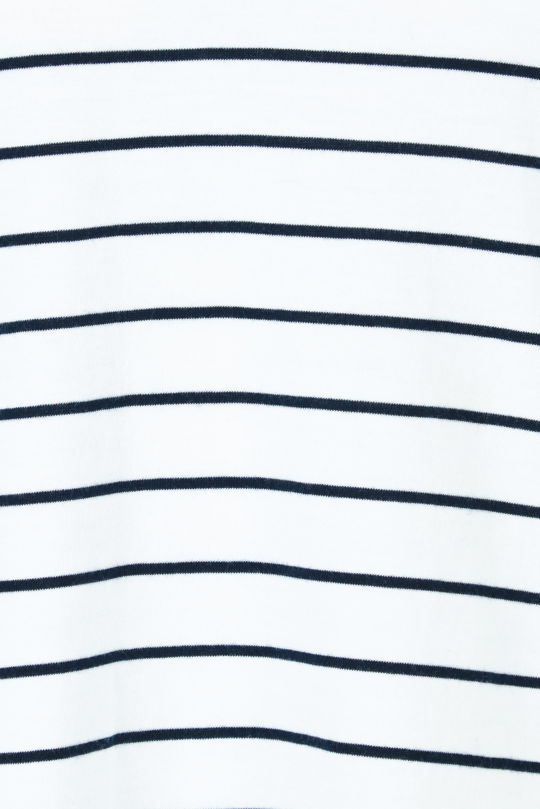 Product shot of the Fundamental Pima Cotton Stripe Vee Tee in colour Whitenavy (White), detail