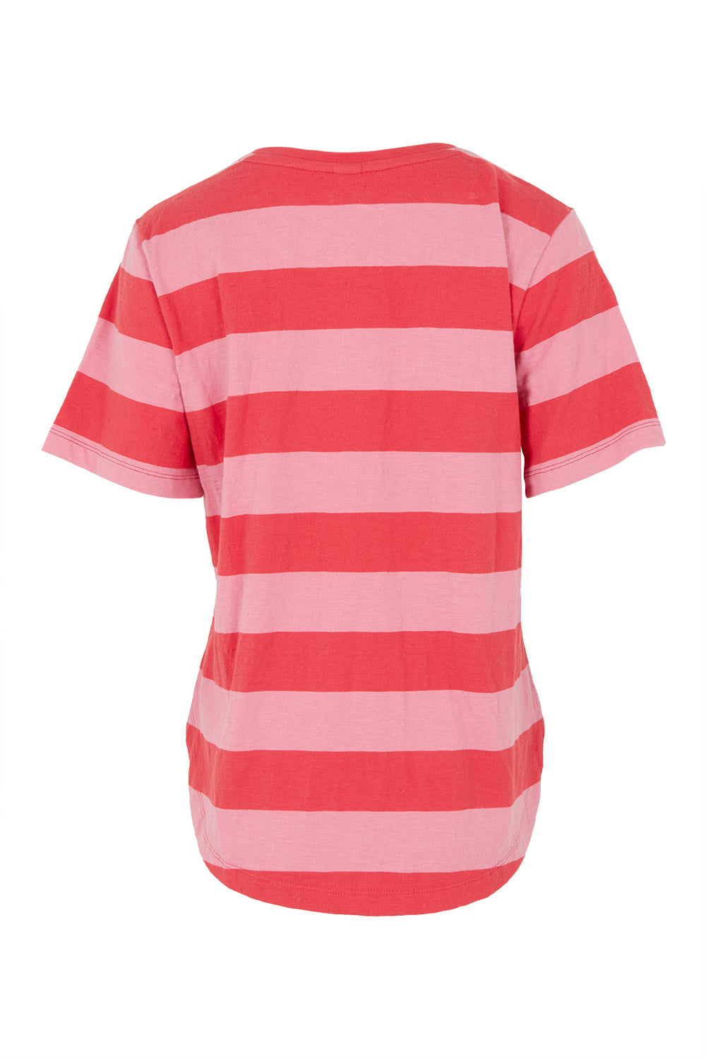 Product shot of the Fundamental Spritz Stripe Ss Cotton Tee in colour Cayennrose (Pink), from the back