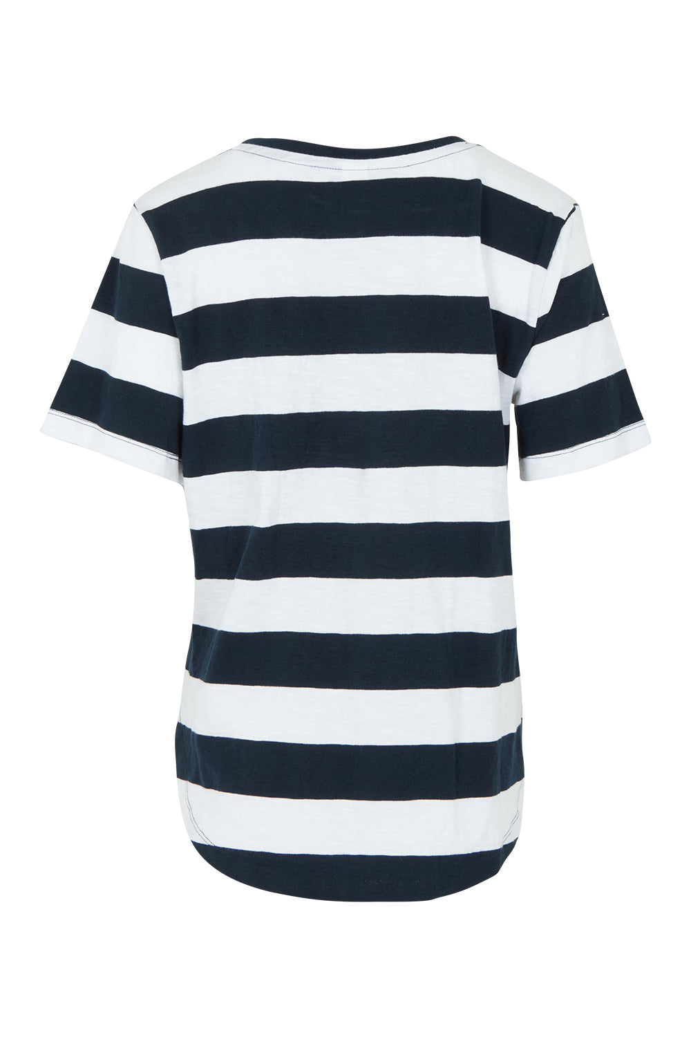 Product shot of the Fundamental Spritz Stripe Ss Cotton Tee in colour Navywhite (Blue), from the back