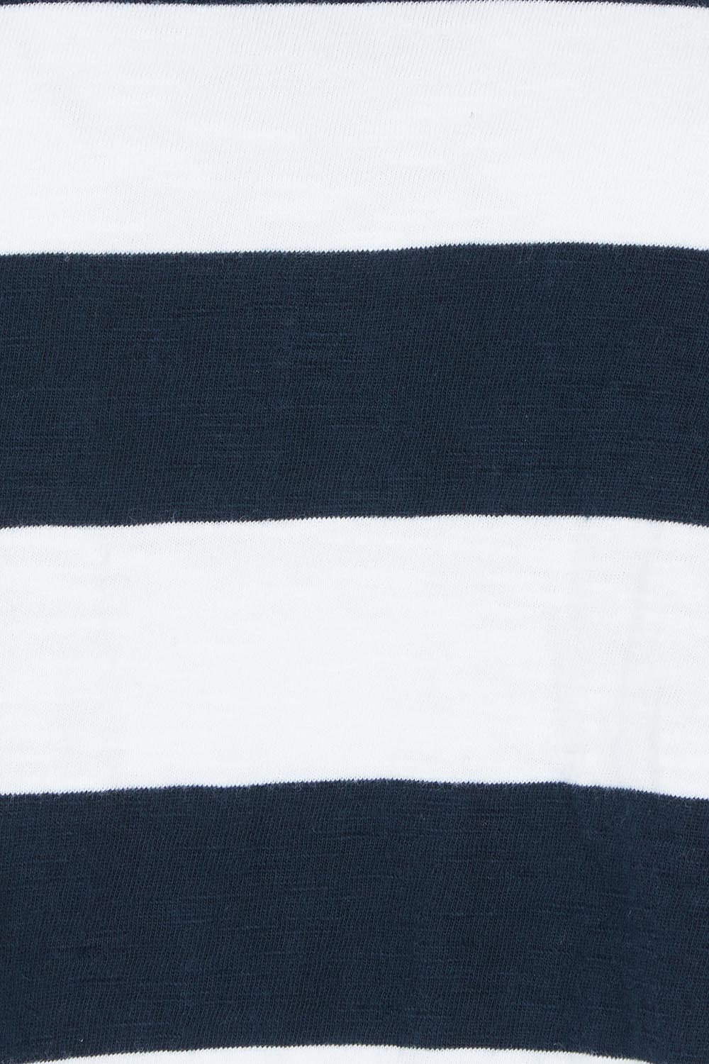 Product shot of the Fundamental Spritz Stripe Ss Cotton Tee in colour Navywhite (Blue), detail