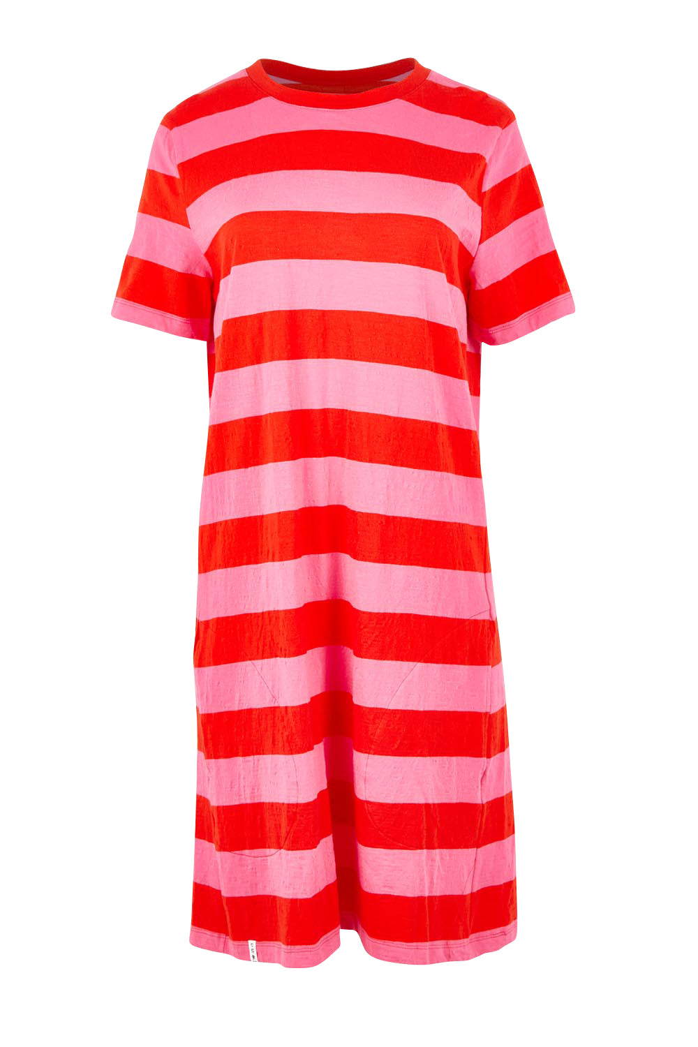 Product shot of the Fundamental Spritz Stripe Cotton Dress – Tangpink in colour Tangpink, from the front