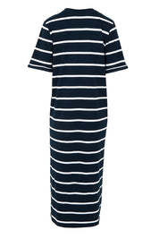Product shot of the Fundamental Halli Cotton Tee Dress in colour Navywhite (Blue), from the back