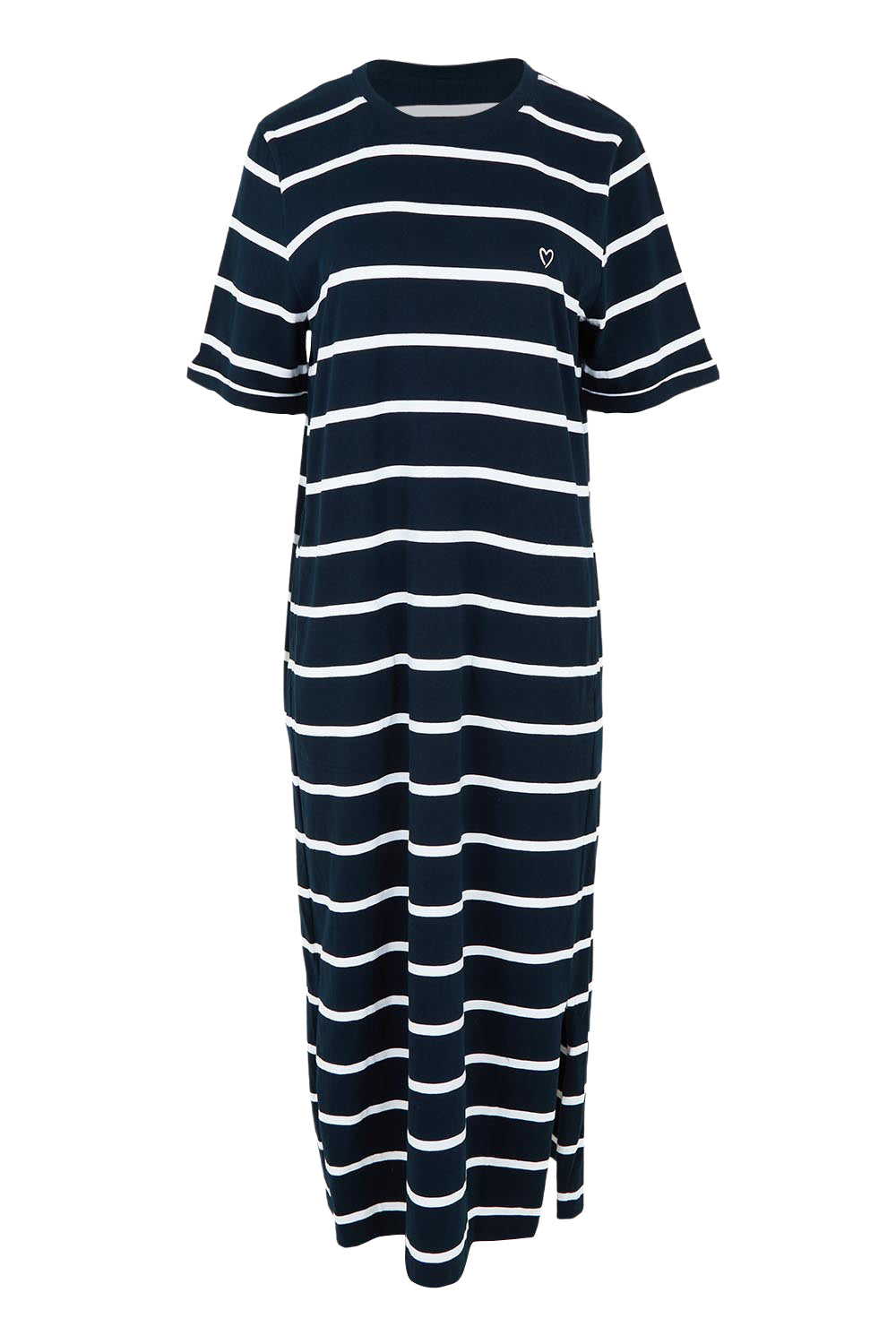 Product shot of the Fundamental Halli Cotton Tee Dress in colour Navywhite (Blue), from the front