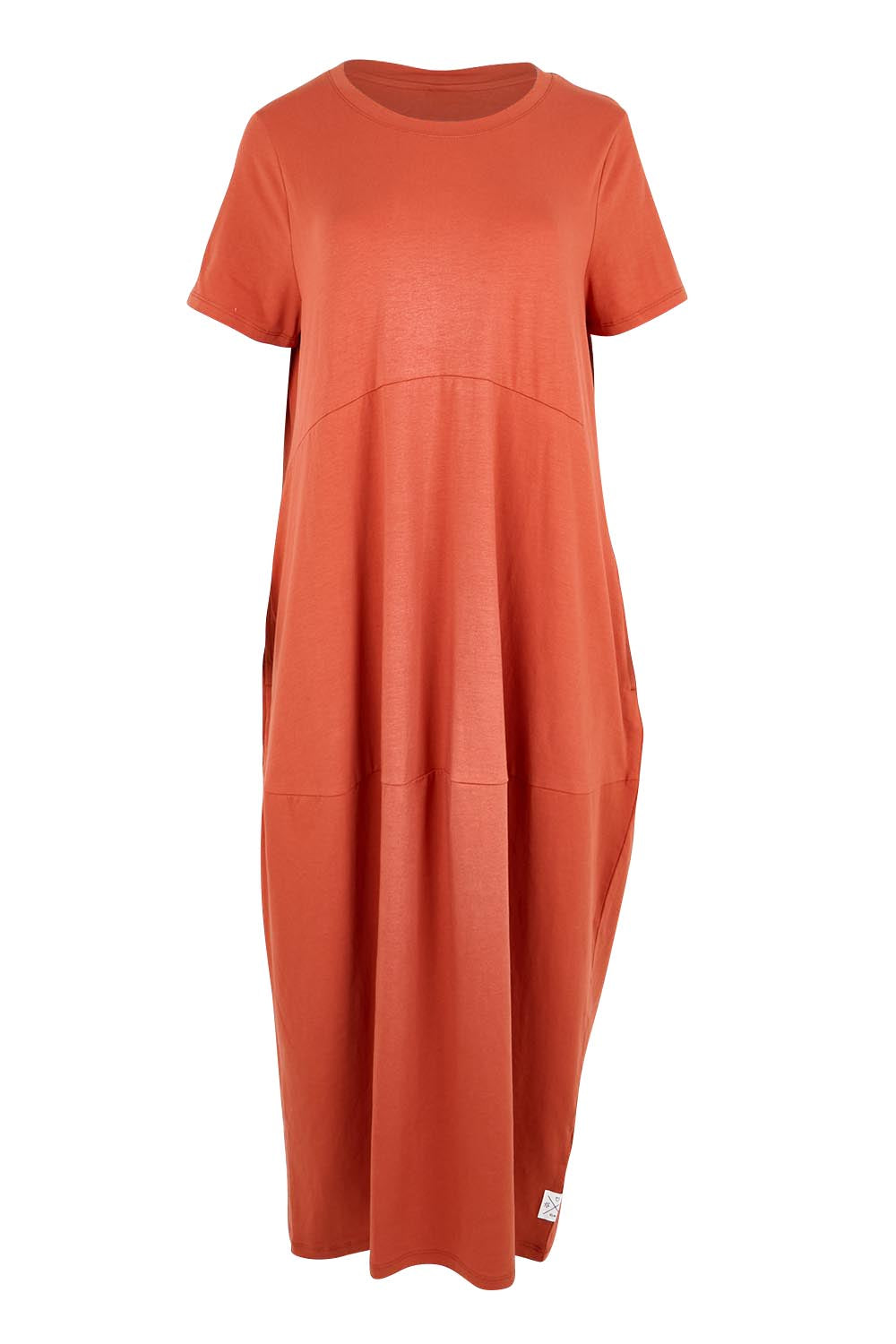 Product shot of the Fundamental Diana Cotton Tee Dress - Earth in colour Earth, from the front