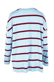 Product shot of the Fundamental Calli Stripe Cotton Long Sleeve Tee in colour Blueplum (Blue), from the back