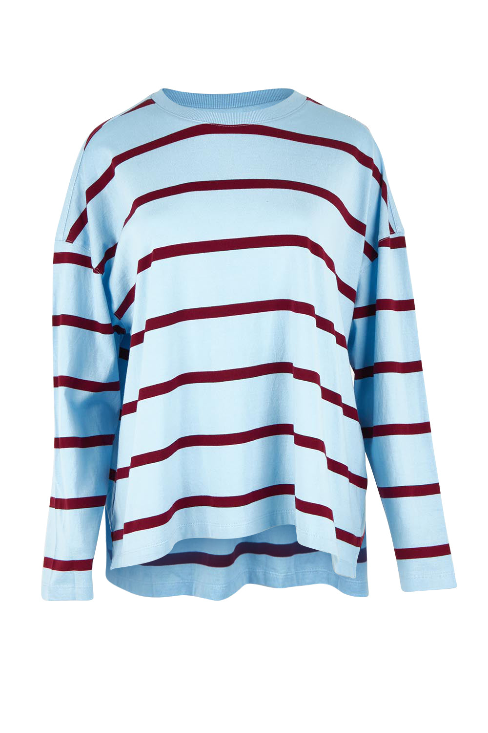 Product shot of the Fundamental Calli Stripe Cotton Long Sleeve Tee in colour Blueplum (Blue), from the front