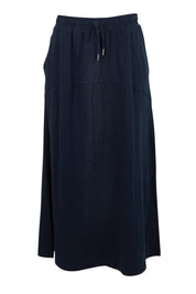 Product shot of the Fundamental Meadow Cotton Skirt – Navy in colour Navy, from the front