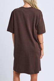 Model Genericm wearing size sample of the Fundamental Mish Cotton Dress – Coffee in colour Coffee, from the front