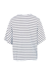 Product shot of the Fundamental Luna Ss Stripe Cotton Tee – Whitenavy in colour Whitenavy, from the back