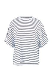 Product shot of the Fundamental Luna Ss Stripe Cotton Tee – Whitenavy in colour Whitenavy, from the front