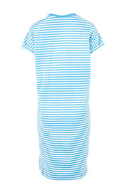 Product shot of the Fundamental Yarra Stripe Cotton Dress – Azureblue in colour Azureblue, from the back