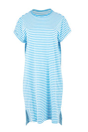 Product shot of the Fundamental Yarra Stripe Cotton Dress – Azureblue in colour Azureblue, from the front