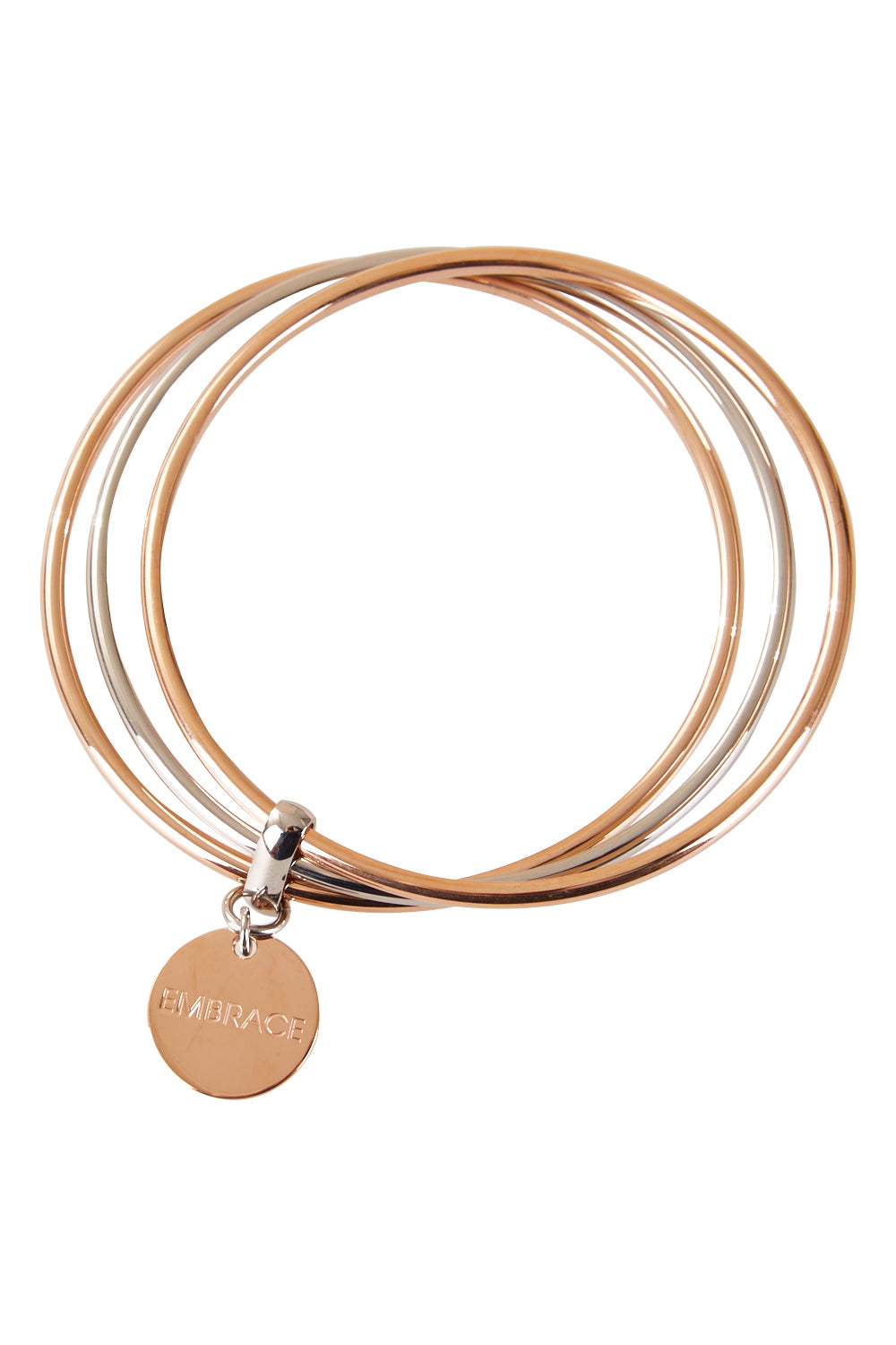 Product shot of the Triple Bangle Embracelet in colour Steel Rose (Metallics), from the front