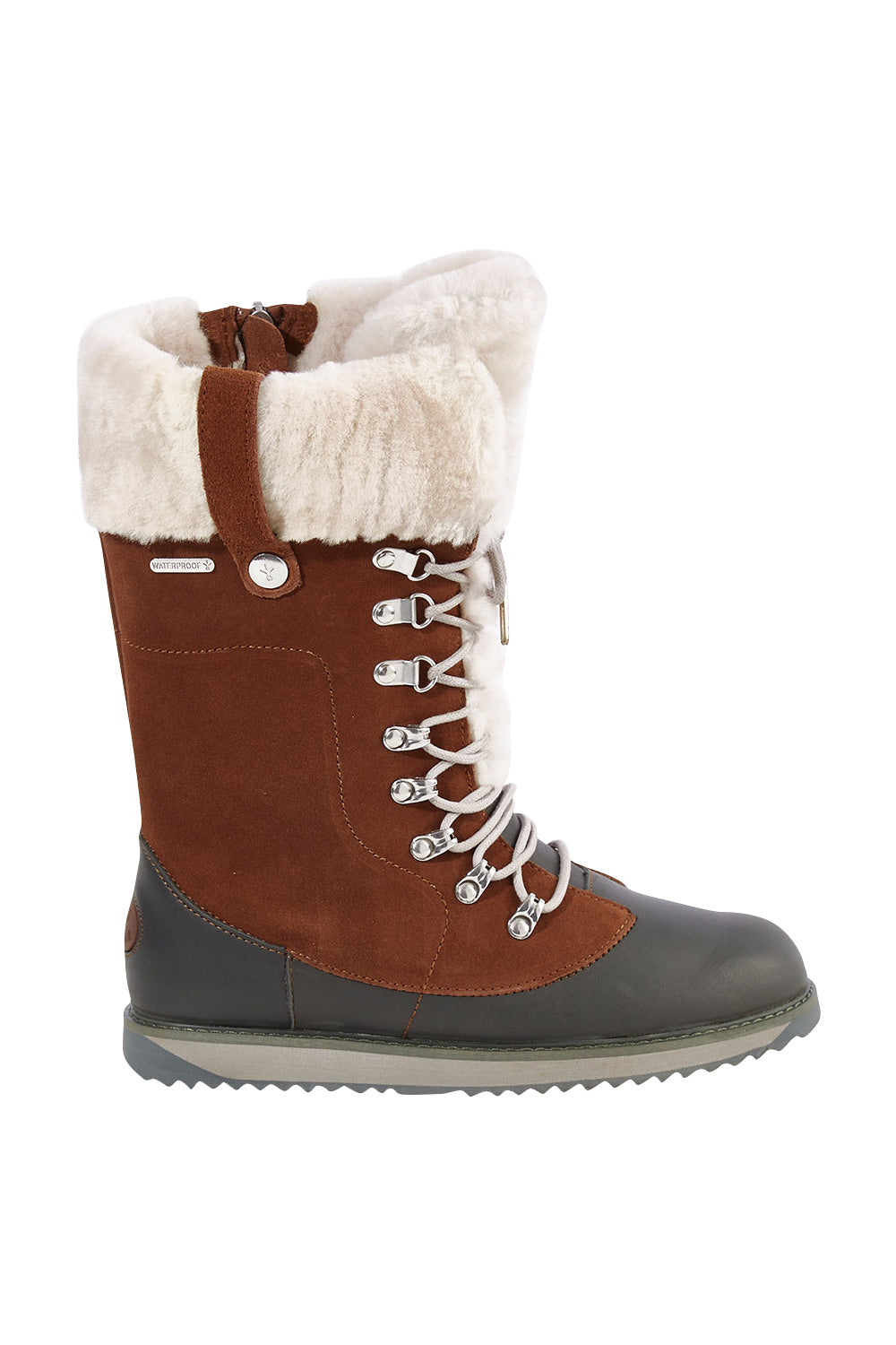 Product shot of the Orica Hi Waterproof Leather Boot in colour Oak, from the front