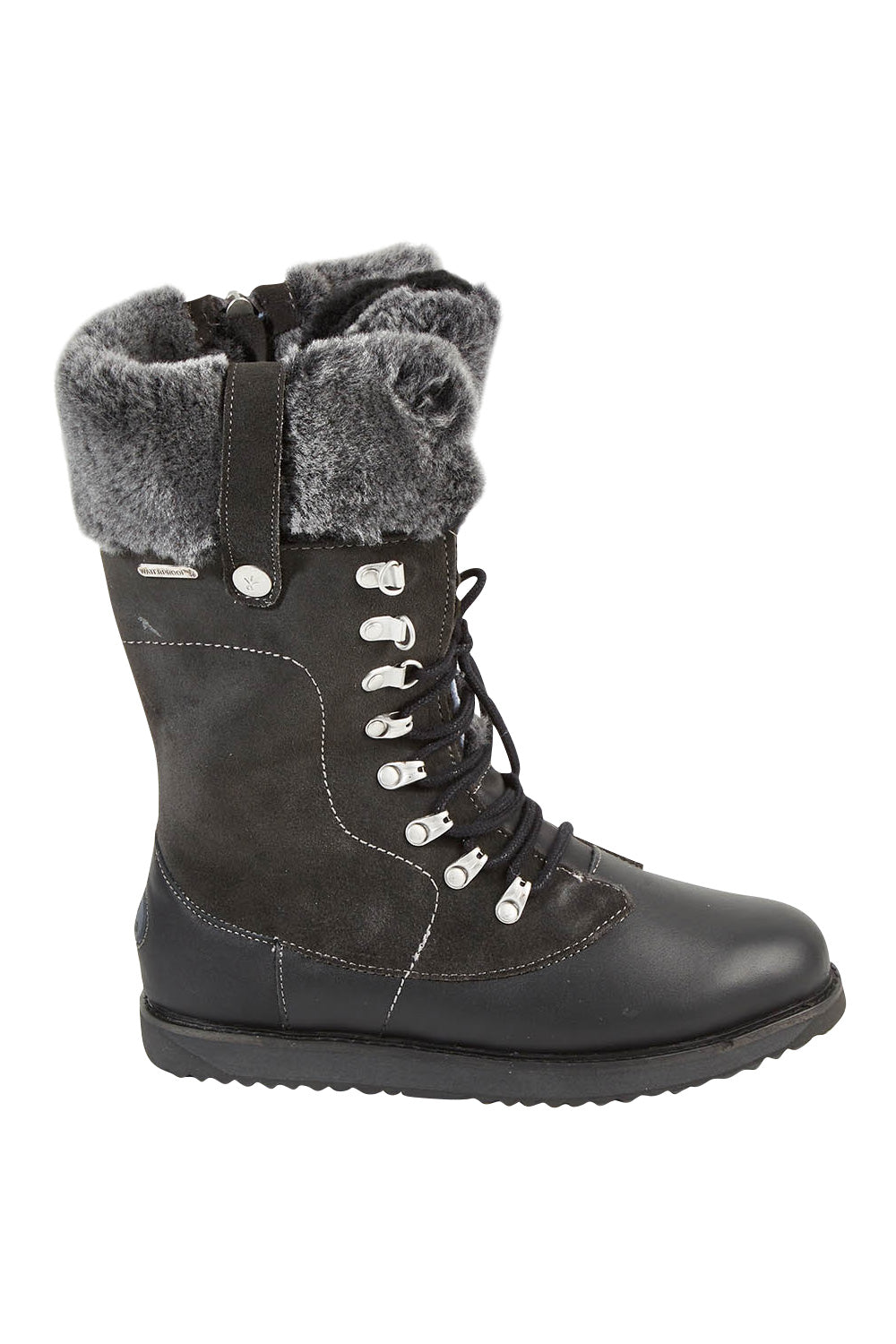 Product shot of the Orica Hi Waterproof Leather Boot in colour Darkgrey (Grey), from the front